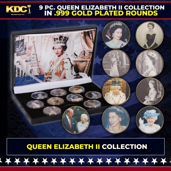 9 Coin Queen Elizabeth II Gold Plated Round Collection #5