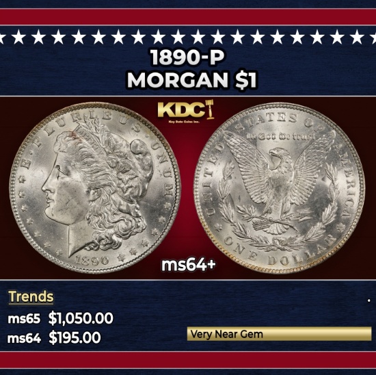 1890-p Morgan Dollar $1 Grades ms64+