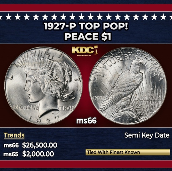 1927-p Peace Dollar TOP POP! $1 ms66 SEGS