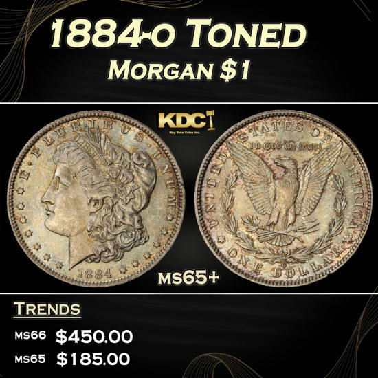 1884-o Morgan Dollar Toned $1 Grades ms65+