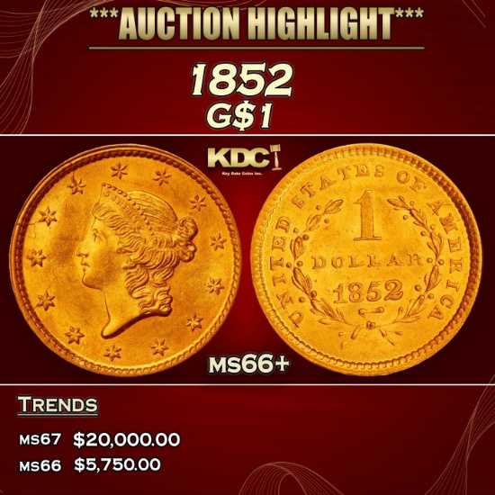 1852 Gold Dollar $1 ms66+ SEGS