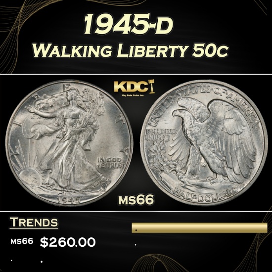 1945-d Walking Liberty Half Dollar 50c Grades ms66