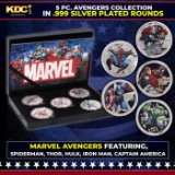 5 Coin Marvel Disney Avengers Silver Plated Round Collection Spider-Man, Hulk, Captain America, Thor