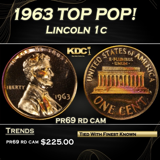 1963 Proof Lincoln Cent TOP POP! 1c pr69 rd cam SEGS