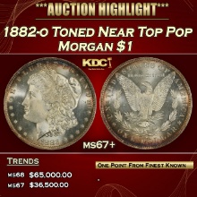 1882-o Morgan Dollar Toned Near Top Pop $1 ms67+