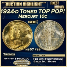 1924-d Mercury Dime Toned TOP POP! 10c ms67 fsb