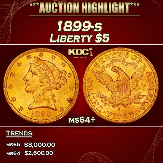1899-s Gold Liberty Half Eagle $5 ms64+ SEGS
