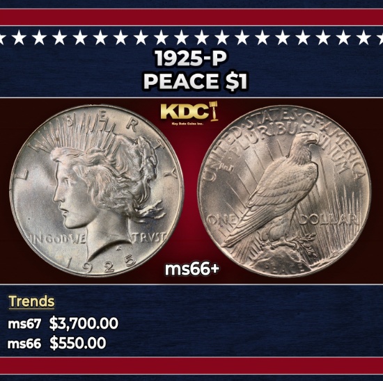 1925-p Peace Dollar $1 ms66+ SEGS