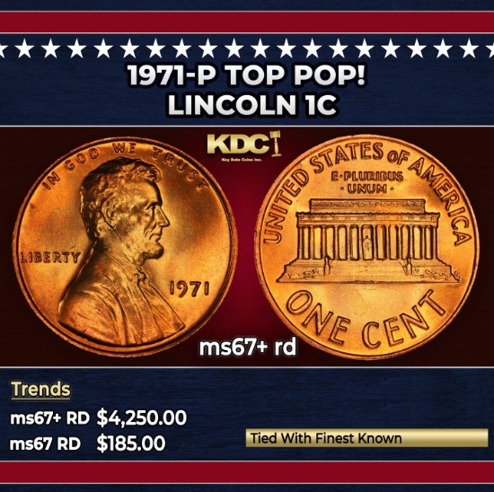 1971-p Lincoln Cent TOP POP! 1c ms67+ rd SEGS
