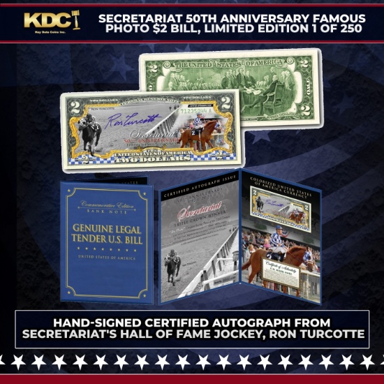 Secretariat 50th Anniversary Limited Edition Famous Photo $2 US Bill Hand SIGNED BY Secretariat J...