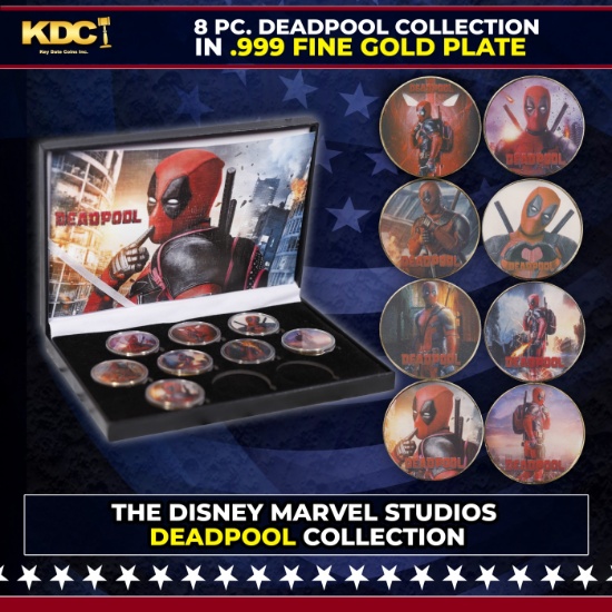 8 Coin Marvel Disney Deadpool Gold Plated Round Collection x-men