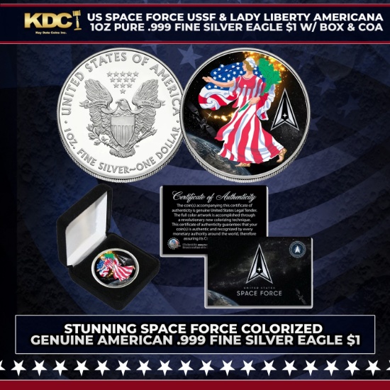 US Space Force USSF & Lady Liberty Americana 1oz Pure .999 Fine Silver Eagle $1 w/ Box & COA Other T