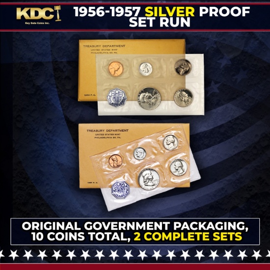 1956 & 1957 Silver Proof Sets 10 Coins In Original Government Packaging Manilla Envelope