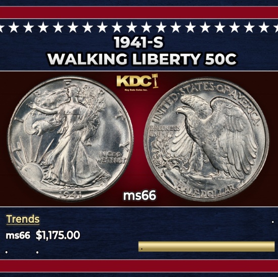 1941-s Walking Liberty Half Dollar 50c ms66 SEGS