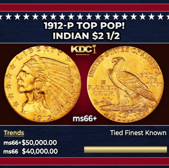 1912-p Gold Indian Quarter Eagle TOP POP! $2 1/2 ms66+ USCG