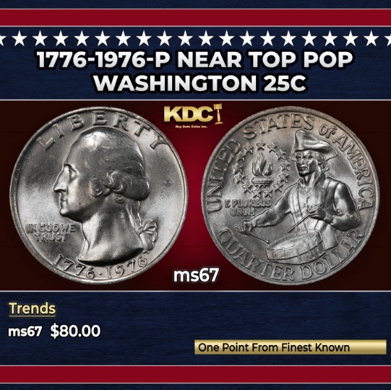 1776-1976-p Washington Quarter Near Top Pop 25c ms67 SEGS
