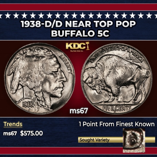 1938-d/d Buffalo Nickel Near Top Pop 5c ms67 SEGS