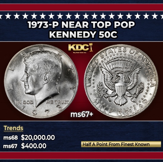 1973-p Kennedy Half Dollar Near Top Pop 50c ms67+ SEGS