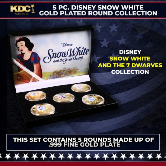 5 Coin Disney Show White and the 7 Dwarves Gold Plated Round Collection
