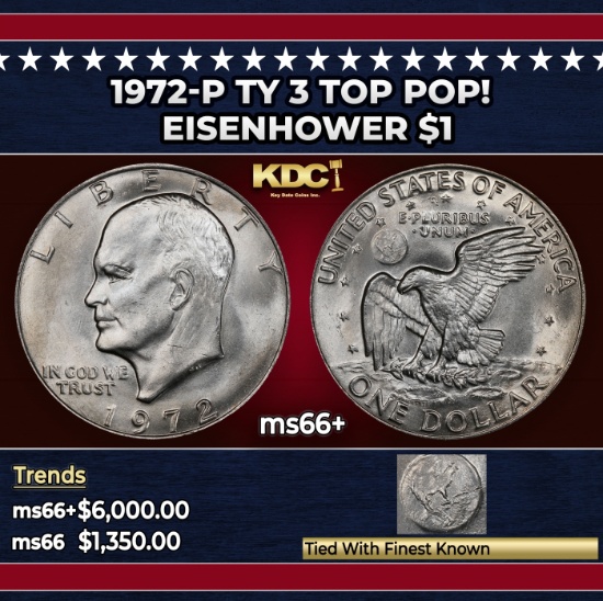 1972-p Ty 3 Eisenhower Dollar TOP POP! $1 ms66+ SEGS