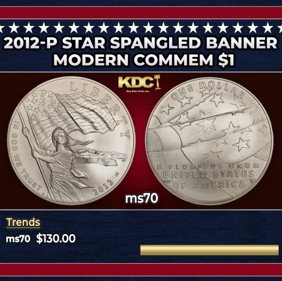 2012-P Star Spangled Banner Modern Commem Dollar $1 ms70 SEGS
