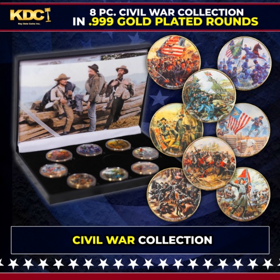 (1861-1865) United States Civil War 8 Coin Gold Plated Round Collection