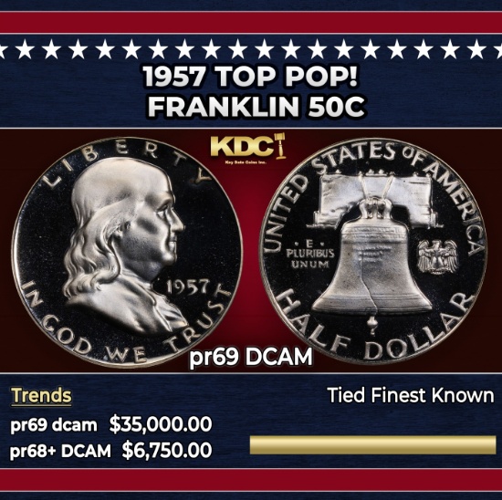 1957 Proof Franklin Half Dollar TOP POP! 50c pr69 DCAM SEGS