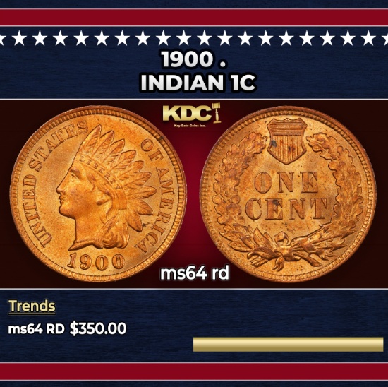 1900 Indian Cent . 1c Grades ms64 rd