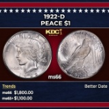 1922-d Peace Dollar $1 ms66 SEGS