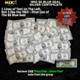 1x 1953 $5 Blue Seal Silver Certificate Grades VF/XF