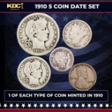 1910 5 Coin Date Set, 1 Of Each Type Of Coin Minted in 1910