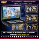 4 PC. Disney Lilo & Stitch Gold Plated Art Bar Collection In Custom Box W/ Special Backer card