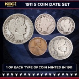 1911 5 Coin Date Set, 1 Of Each Type Of Coin Minted in 1911