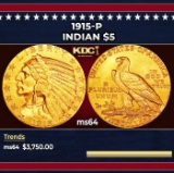 1915-p Gold Indian Half Eagle $5 ms64 USCG