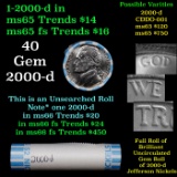 BU Shotgun Jefferson 5c roll, 2000-d 40 pcs Bank $2 Nickel Wrapper