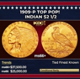 1909-p Gold Indian Quarter Eagle TOP POP! $2 1/2 ms66+ USCG