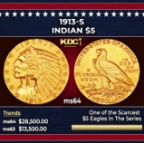 1913-s Gold Indian Half Eagle $5 ms64 USCG