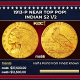 1913-p Gold Indian Quarter Eagle Near Top Pop! $2 1/2 ms66 USCG