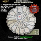 20x 1963 $2 Red Seal United States Note Heavily Circulated