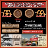Lincoln Wheat Cent 1c Mixed Roll Orig Brandt McDonalds Wrapper, 1916-p end, Indian other end