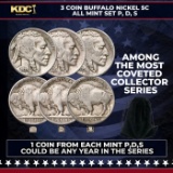 3 Coin Buffalo Nickel 5c All Mint Set P,D,S Random Year
