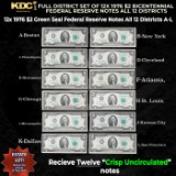 Full District Set of 12x 1976 Bicentennial $2 Federal Reserve Notes All 12 Districts A-L CU $2 Gr...