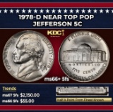 1978-d Jefferson Nickel Near Top Pop 5c ms66+ 5fs SEGS