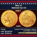 1914-p Gold Indian Quarter Eagle $2 1/2 ms64+ SEGS