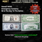 Set of 1934/1935 Hawaii WWII Emergency Currency $1 & KEY $5 Grades AU/CU