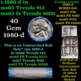 BU Shotgun Jefferson 5c roll, 1980-d 40 pcs Bank $2 Nickel Wrapper