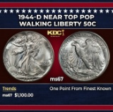 1944-d Walking Liberty Half Dollar Near Top Pop 50c ms67 SEGS