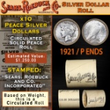 Circ Peace SEARS Roll 10 Coin Silver Dollars $1 1921/'P' Rev Ends