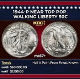 1944-p Walking Liberty Half Dollar Near Top Pop 50c ms67+ SEGS