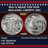 1941-s Walking Liberty Half Dollar Near Top Pop 50c ms66+ SEGS